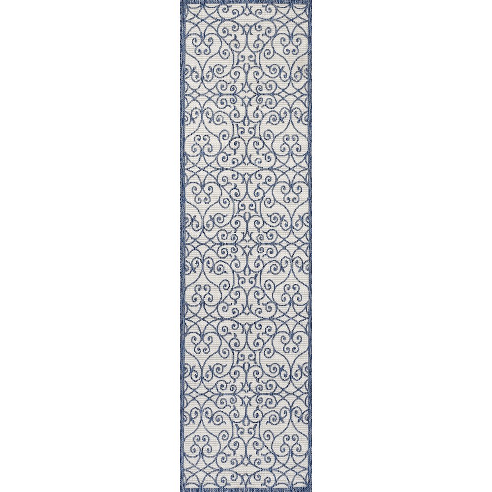 Madrid Vintage Filigree Textured Weave Indoor/Outdoor Runner Rug. Picture 1