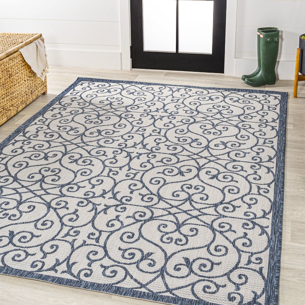 Madrid Vintage Filigree Textured Weave Indoor/Outdoor Area Rug. Picture 2