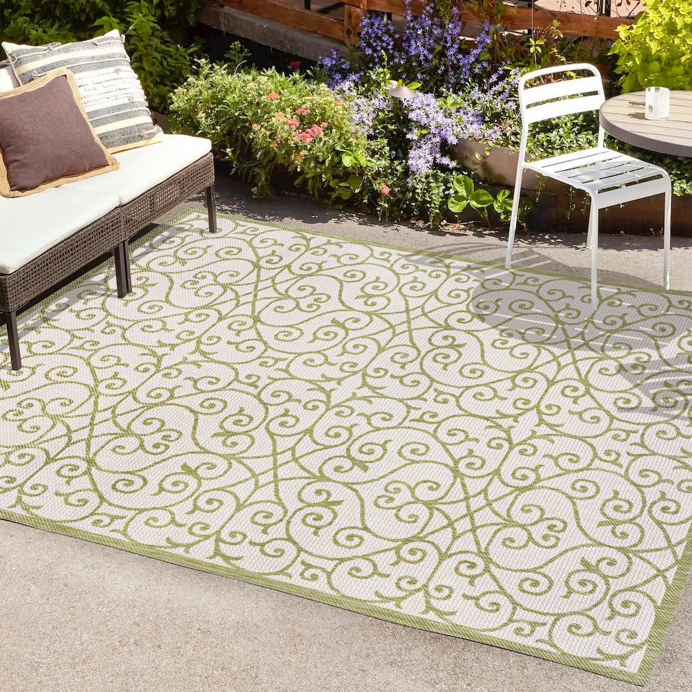 Madrid Vintage Filigree Textured Weave Indoor/Outdoor Area Rug. Picture 6