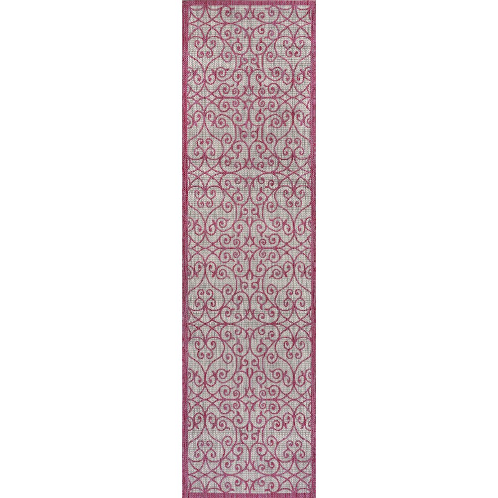 Madrid Vintage Filigree Textured Weave Indoor/Outdoor Runner Rug. Picture 1