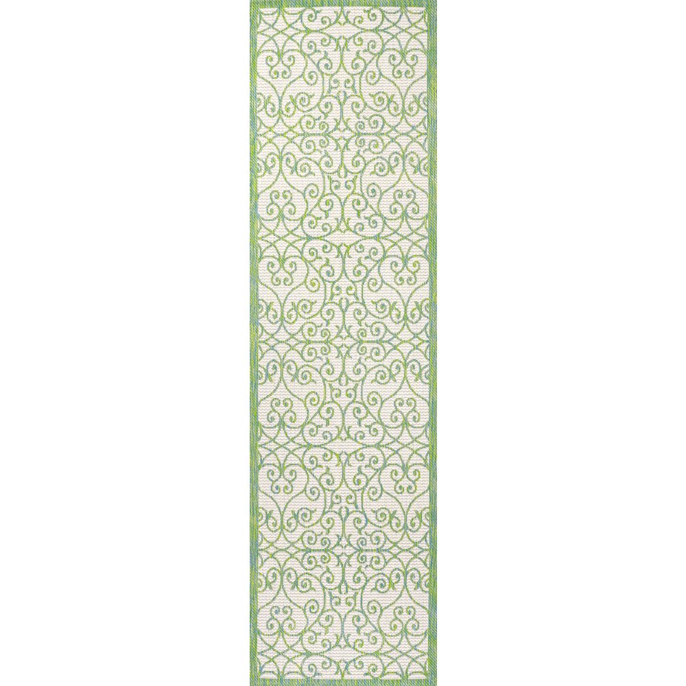Madrid Vintage Filigree Textured Weave Indoor/Outdoor Runner Rug. Picture 1