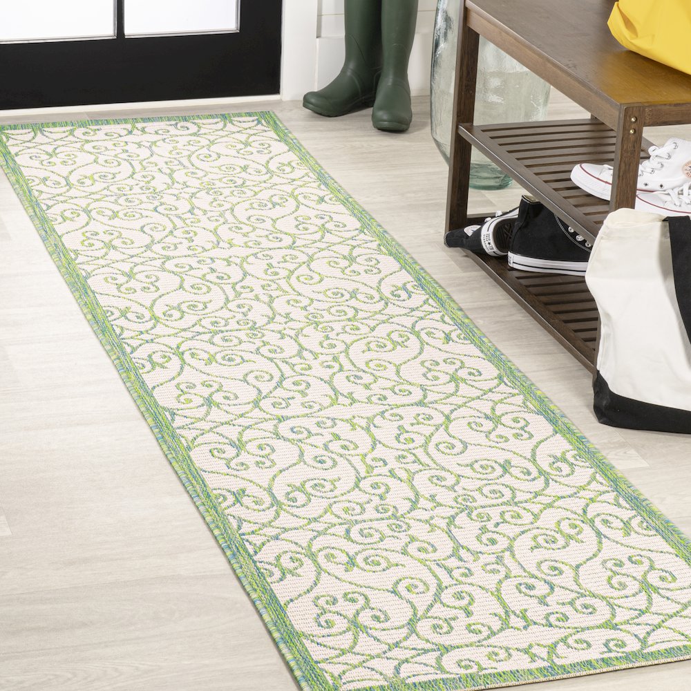 Madrid Vintage Filigree Textured Weave Indoor/Outdoor Runner Rug. Picture 2