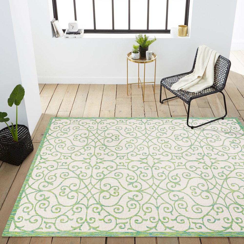 Madrid Vintage Filigree Textured Weave Indoor/Outdoor Area Rug. Picture 14