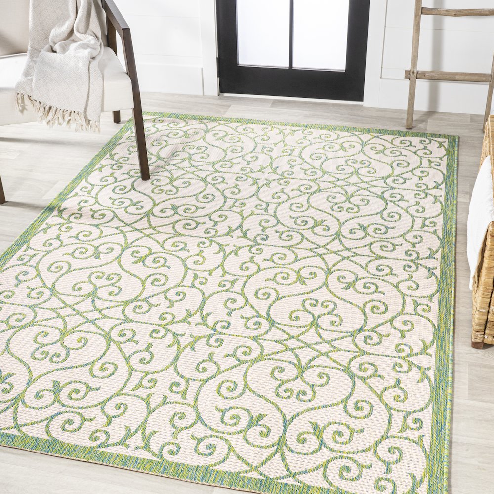 Madrid Vintage Filigree Textured Weave Indoor/Outdoor Area Rug. Picture 2