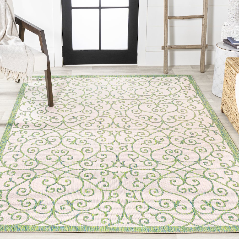 Madrid Vintage Filigree Textured Weave Indoor/Outdoor Area Rug. Picture 4