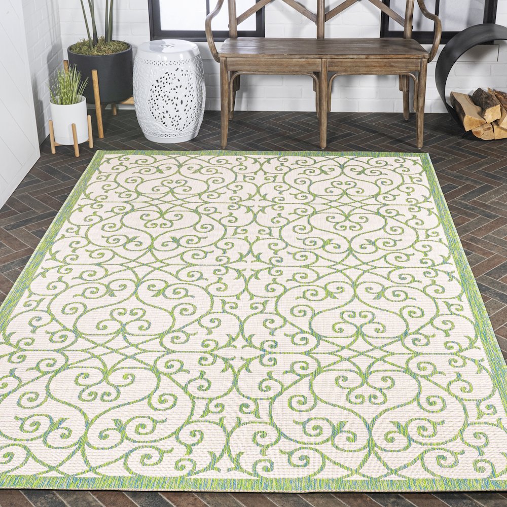 Madrid Vintage Filigree Textured Weave Indoor/Outdoor Area Rug. Picture 8