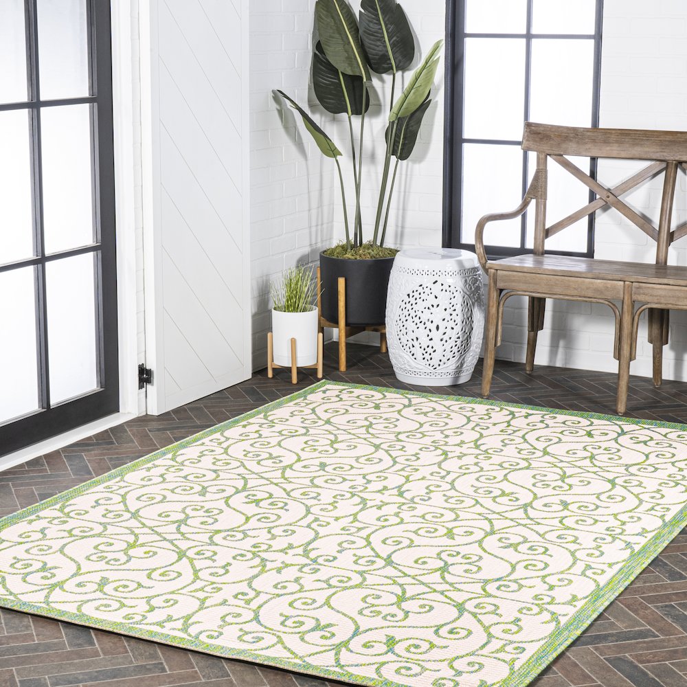 Madrid Vintage Filigree Textured Weave Indoor/Outdoor Area Rug. Picture 9