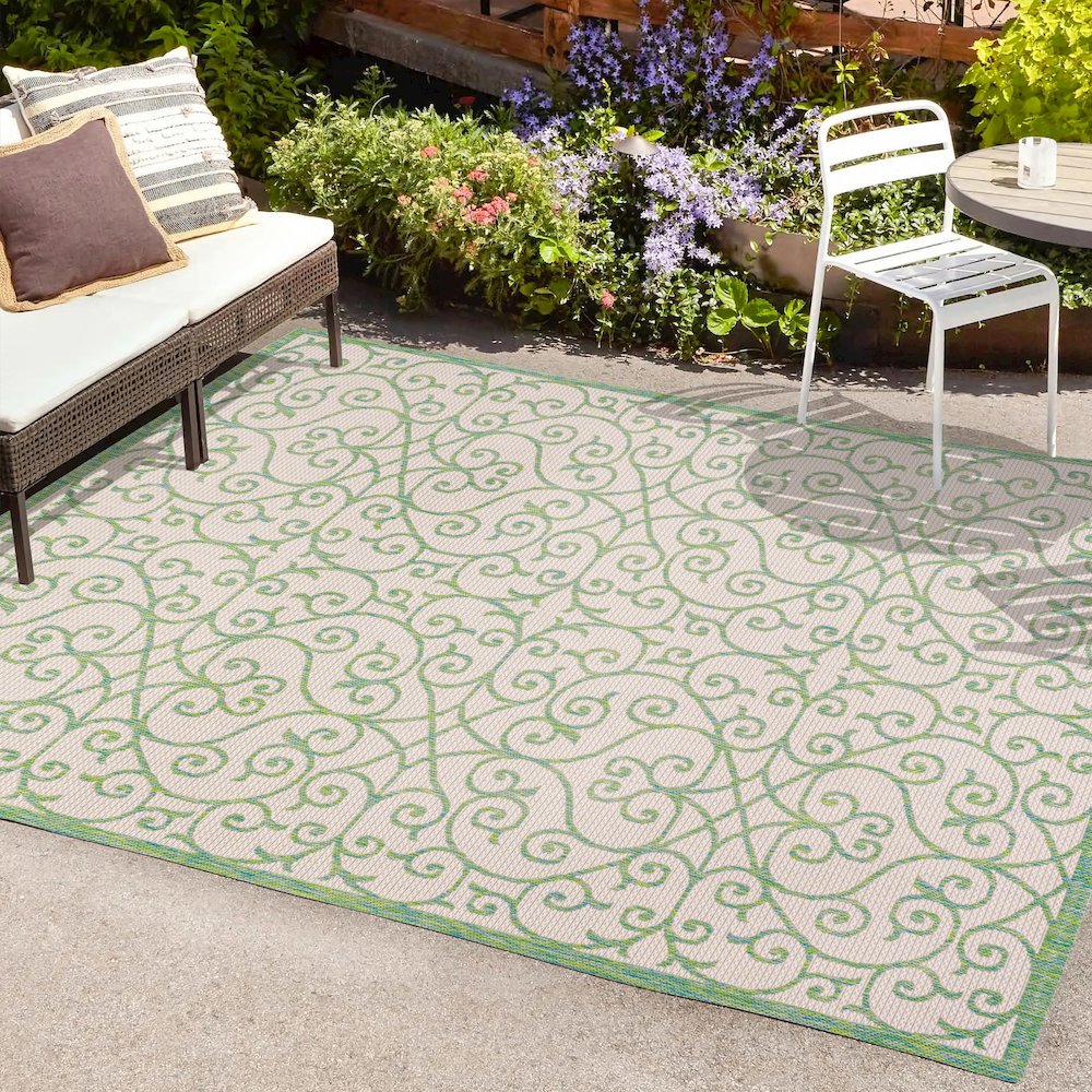 Madrid Vintage Filigree Textured Weave Indoor/Outdoor Area Rug. Picture 6