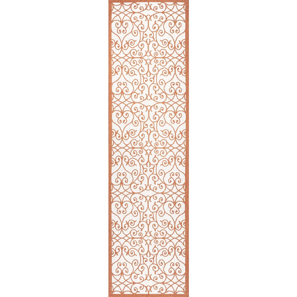 Madrid Vintage Filigree Textured Weave Indoor/Outdoor Runner Rug. Picture 1