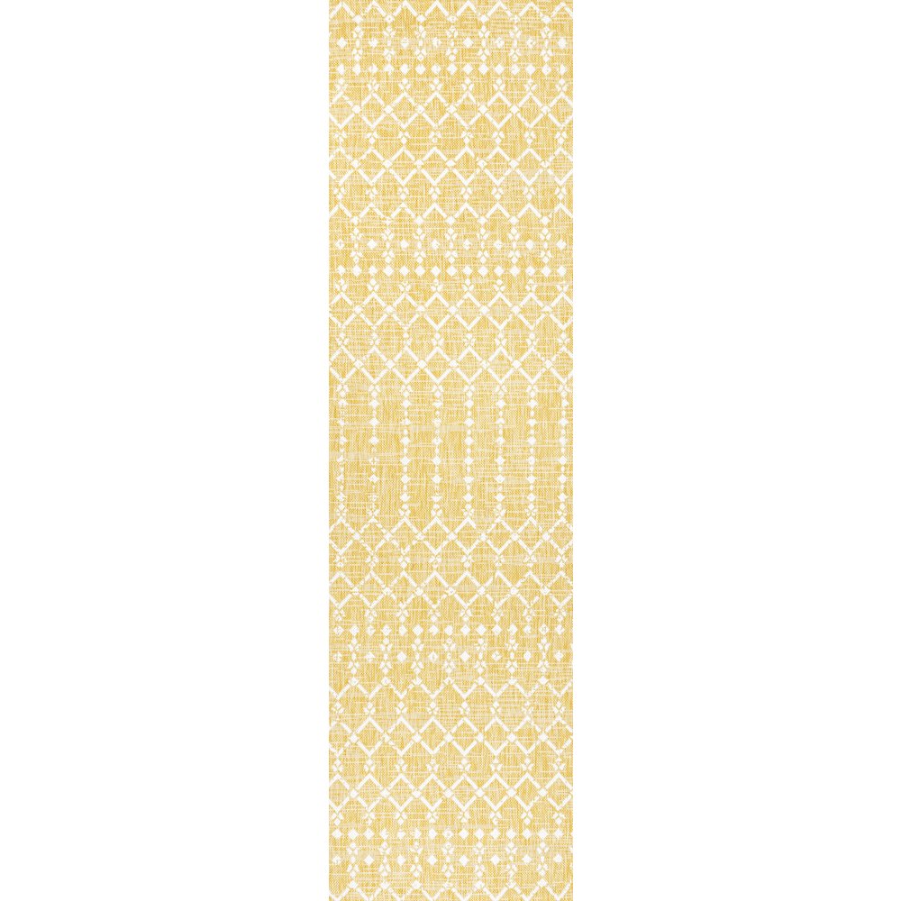 Ourika Moroccan Geometric Textured Weave Indoor/Outdoor Runner Rug. Picture 1