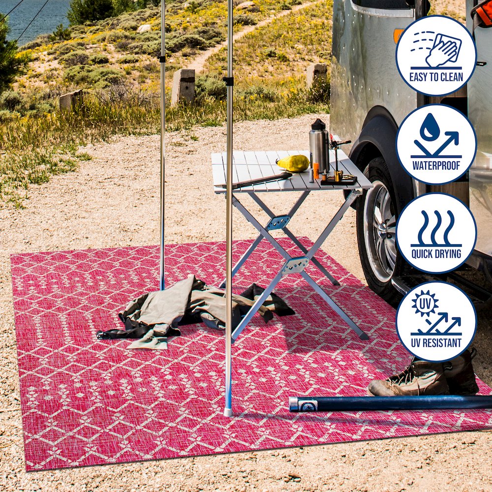Ourika Moroccan Geometric Textured Weave Indoor/Outdoor Runner Rug. Picture 8