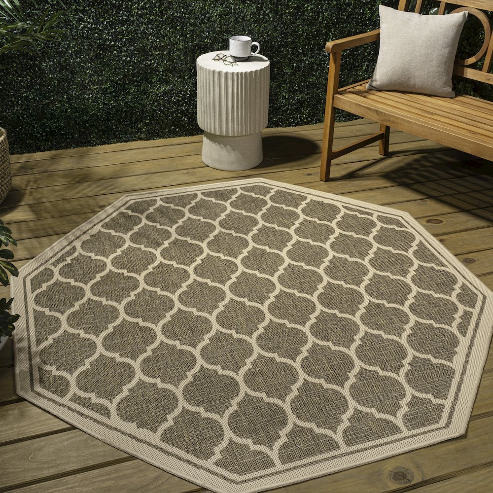 Trebol Moroccan Trellis Textured Weave Brown/Beige Indoor/Outdoor Area Rug. Picture 3