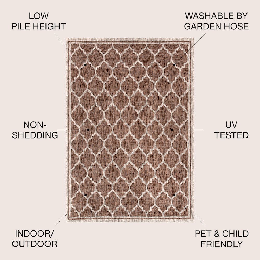 Trebol Moroccan Trellis TetuWeave Espresso/TaupeIndoor/Outdoor  Rug. Picture 3