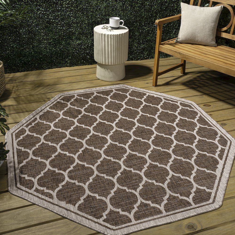 Trebol Moroccan Trellis Textured Weave Brown/Beige Indoor/Outdoor Area Rug. Picture 3