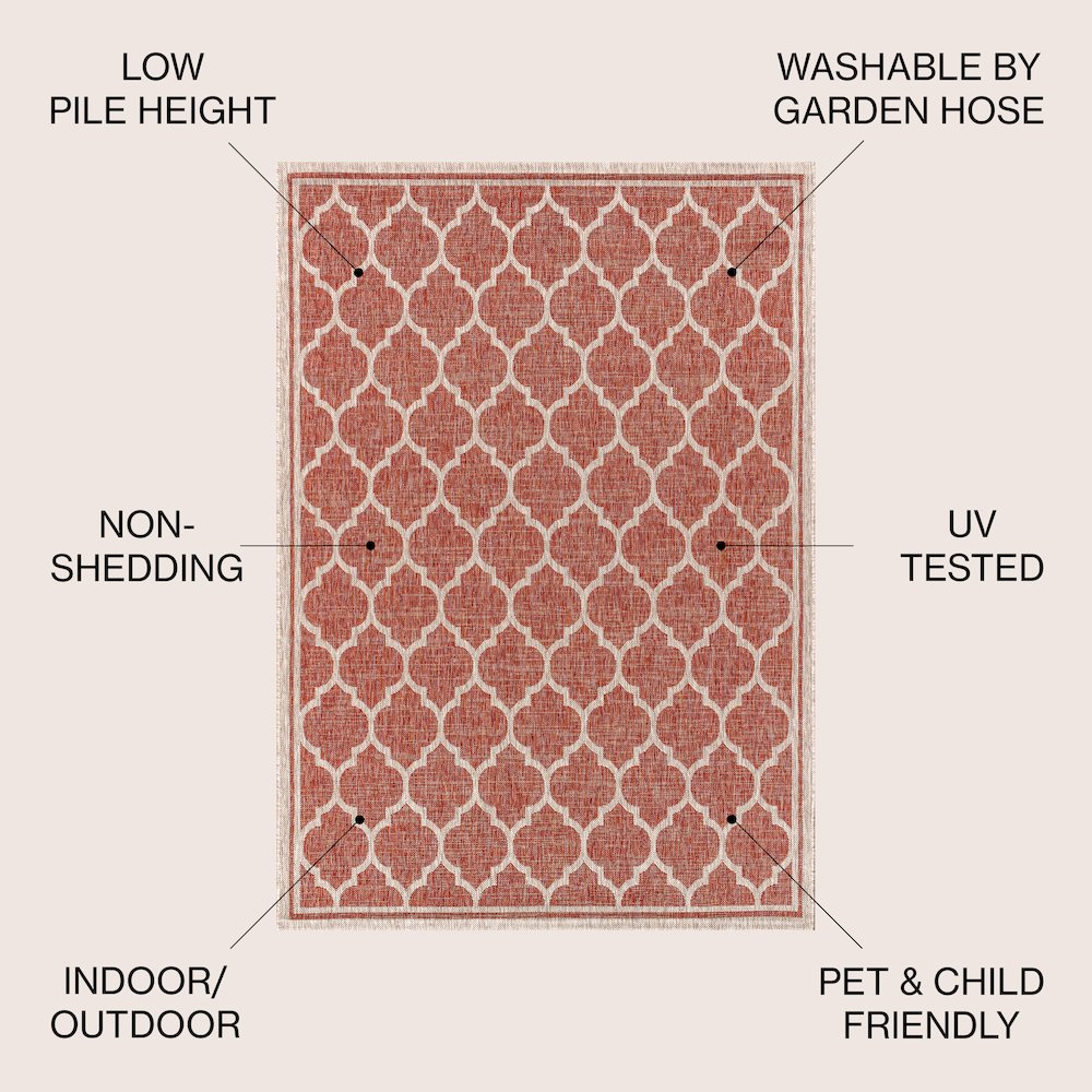 Trebol Moroccan Trellis TetuWeave Red   Indoor/Outdoor  Rug. Picture 3
