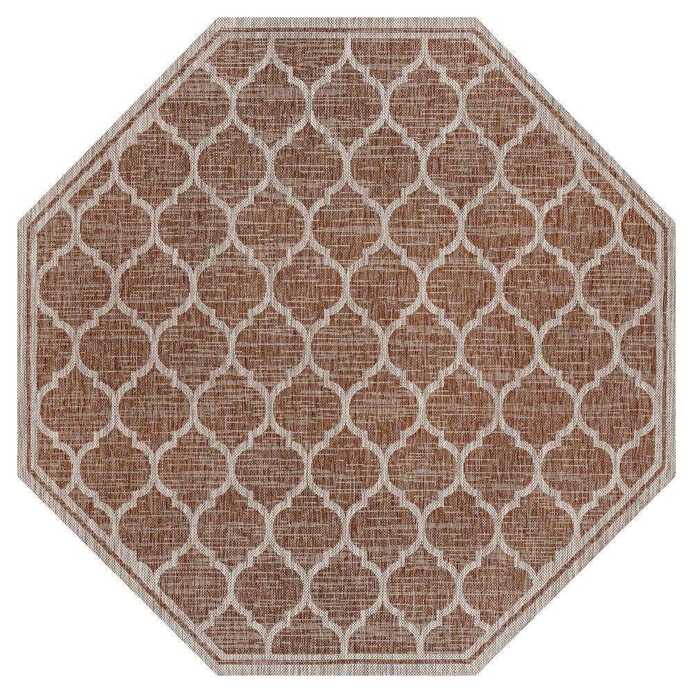 Trebol Moroccan Trellis Textured Weave Brown/Beige Indoor/Outdoor Area Rug. Picture 1