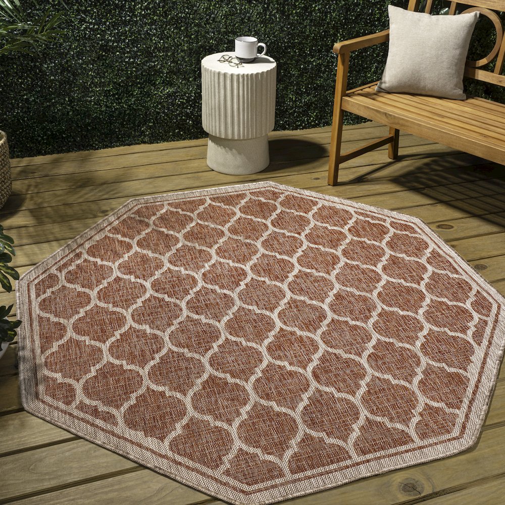 Trebol Moroccan Trellis Textured Weave Brown/Beige Indoor/Outdoor Area Rug. Picture 3