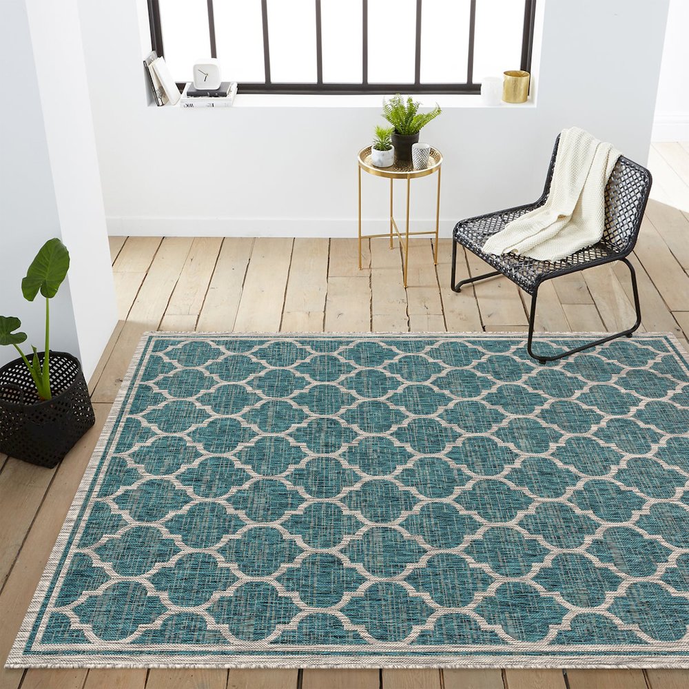Trebol Moroccan Trellis Textured Weave Indoor/Outdoor Area Rug. Picture 10