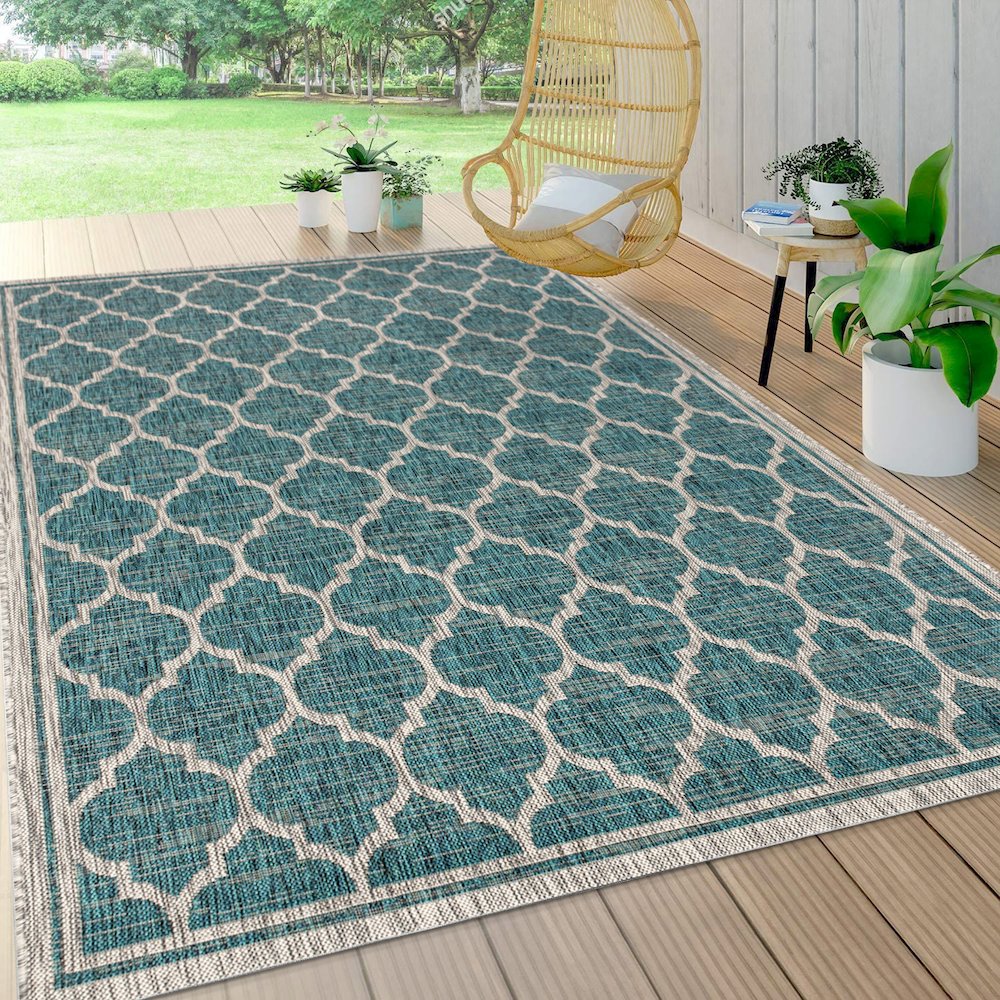 Trebol Moroccan Trellis Textured Weave Indoor/Outdoor Area Rug. Picture 5