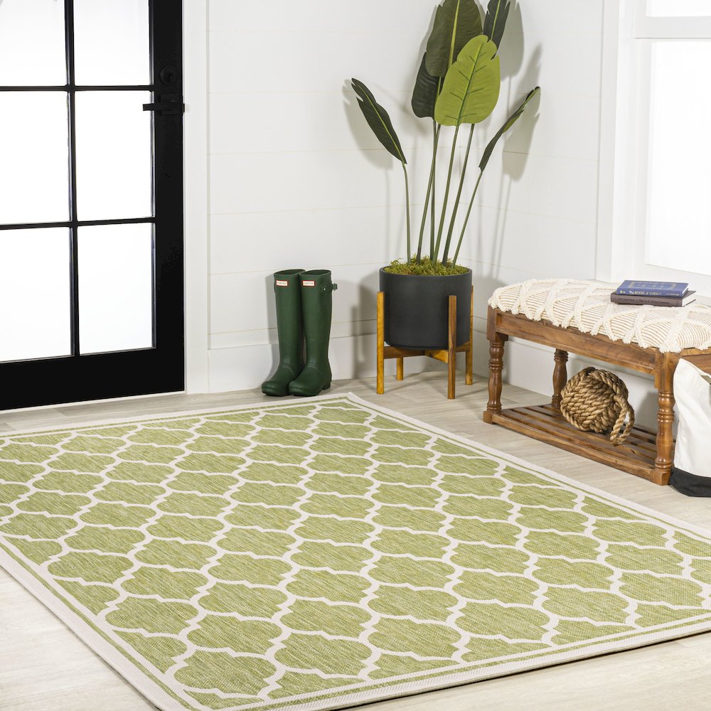 Trebol Moroccan Trellis Textured Weave Indoor/Outdoor Area Rug. Picture 5