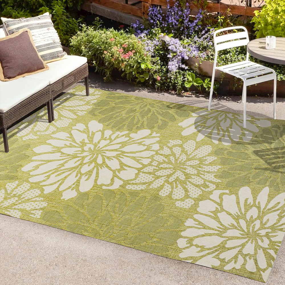 Zinnia Modern Floral Textured Weave Indoor/Outdoor Area Rug. Picture 6