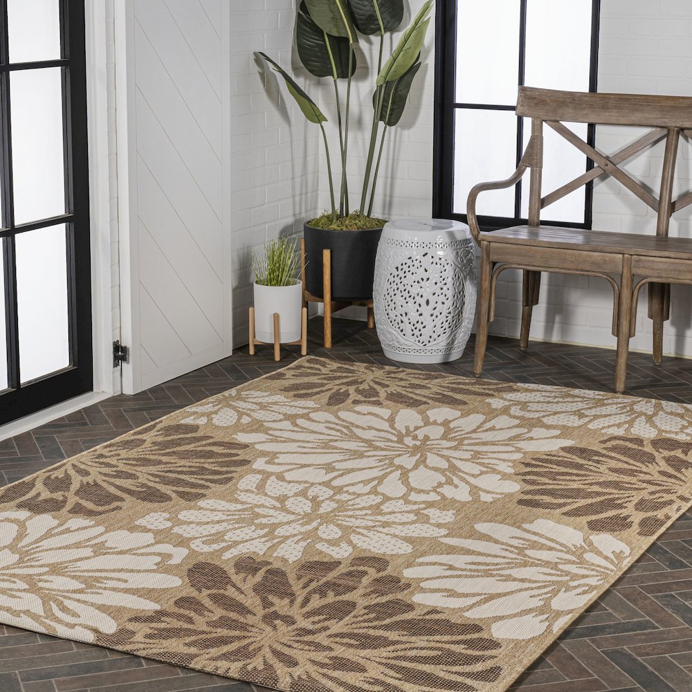 Zinnia Modern Floral Textured Weave Indoor/Outdoor Area Rug. Picture 9