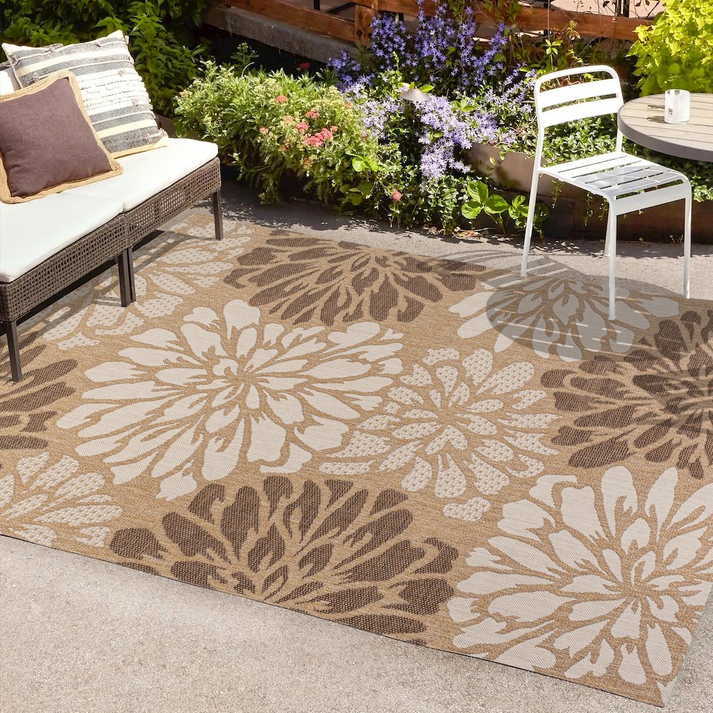 Zinnia Modern Floral Textured Weave Indoor/Outdoor Area Rug. Picture 6