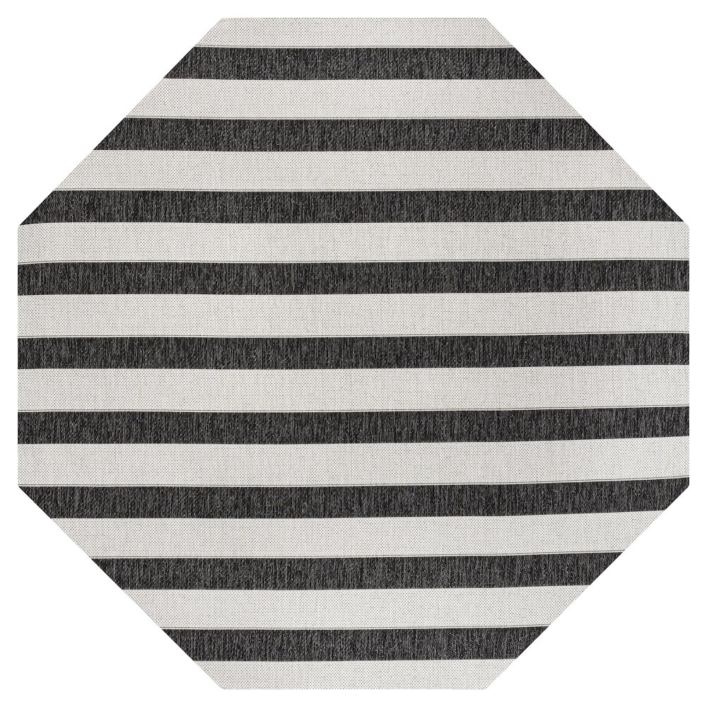 Aveiro Wide Stripe Black/Cream 8' Octagon Indoor/Outdoor Area Rug. Picture 1