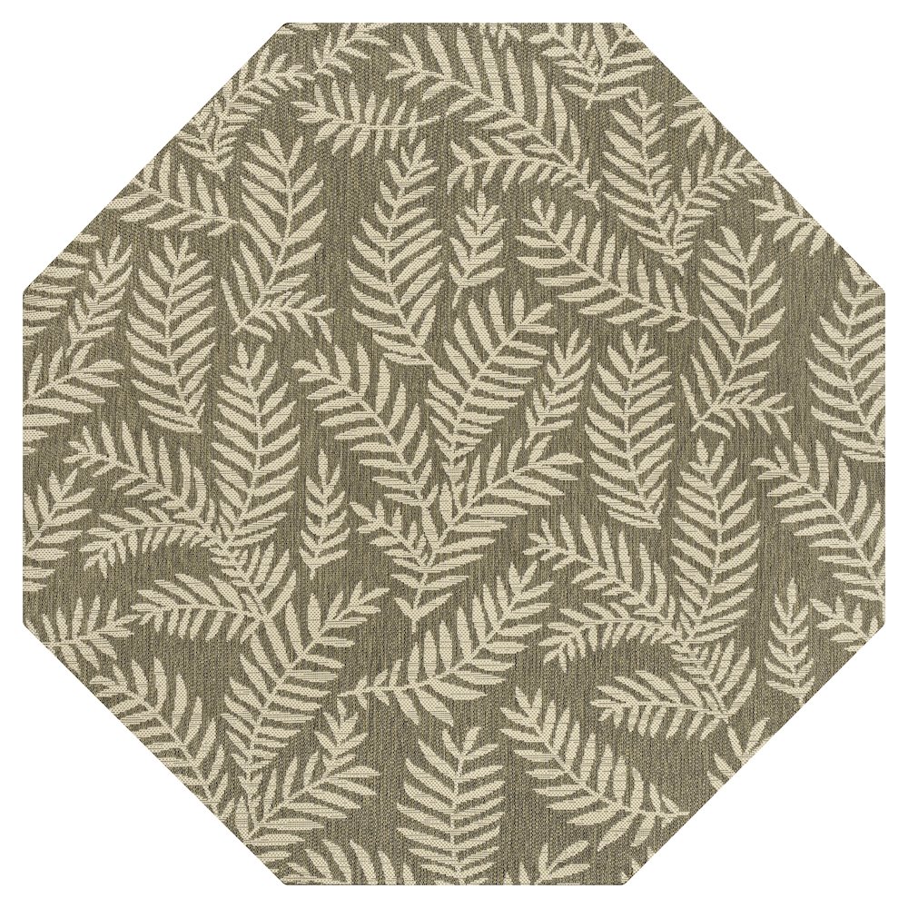 Nevis Palm Frond Brown/Beige 8' Octagon Indoor/Outdoor Area Rug. Picture 1