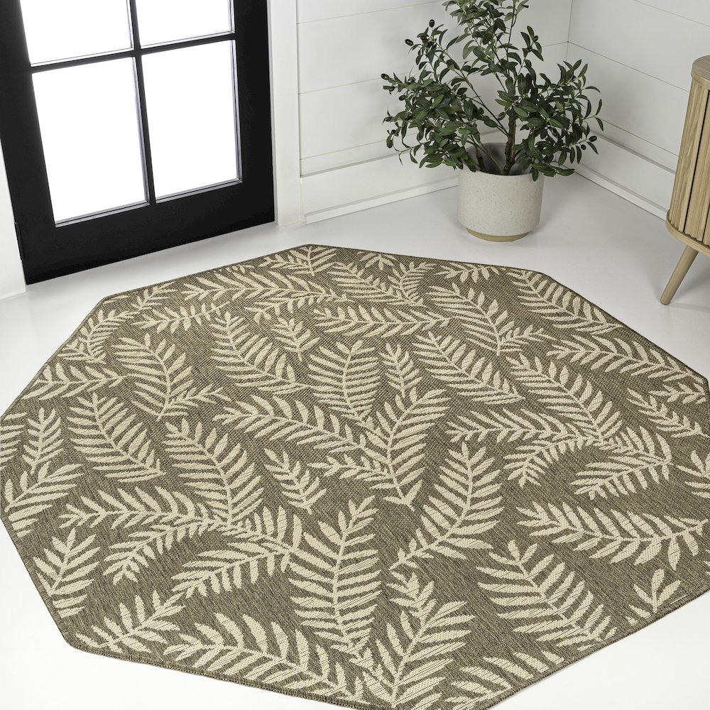 Nevis Palm Frond Brown/Beige 8' Octagon Indoor/Outdoor Area Rug. Picture 2