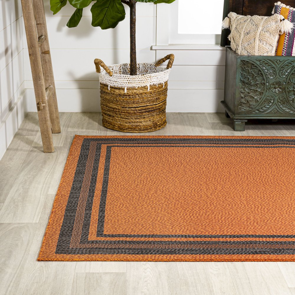 James Modern Border Stripe Indoor/Outdoor Area Rug. Picture 3