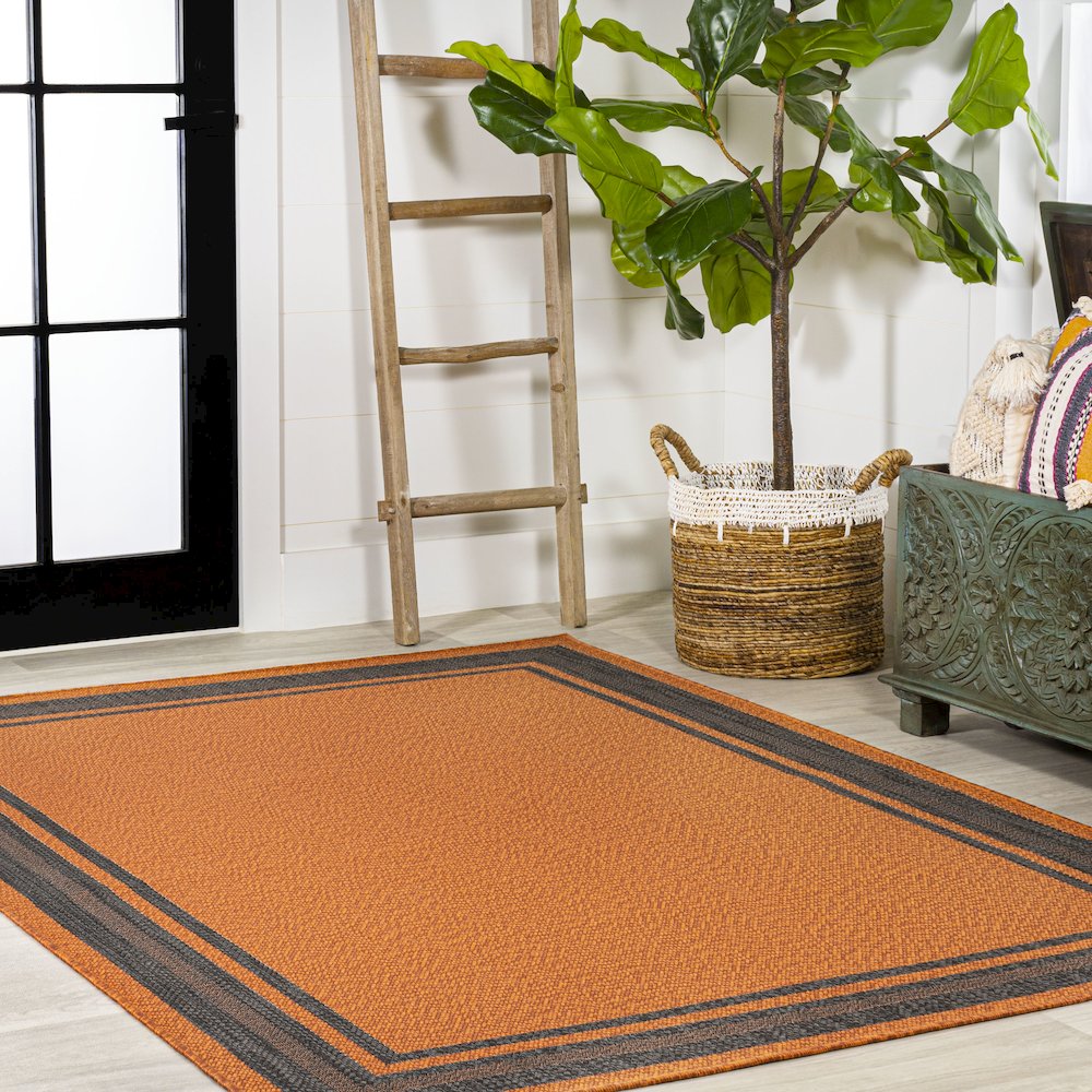 James Modern Border Stripe Indoor/Outdoor Area Rug. Picture 5