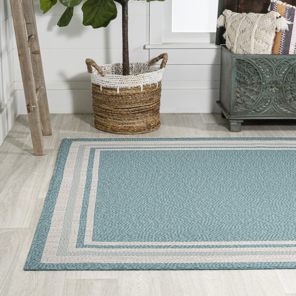 James Modern Border Stripe Indoor/Outdoor Area Rug. Picture 3