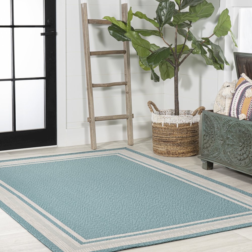 James Modern Border Stripe Indoor/Outdoor Area Rug. Picture 5