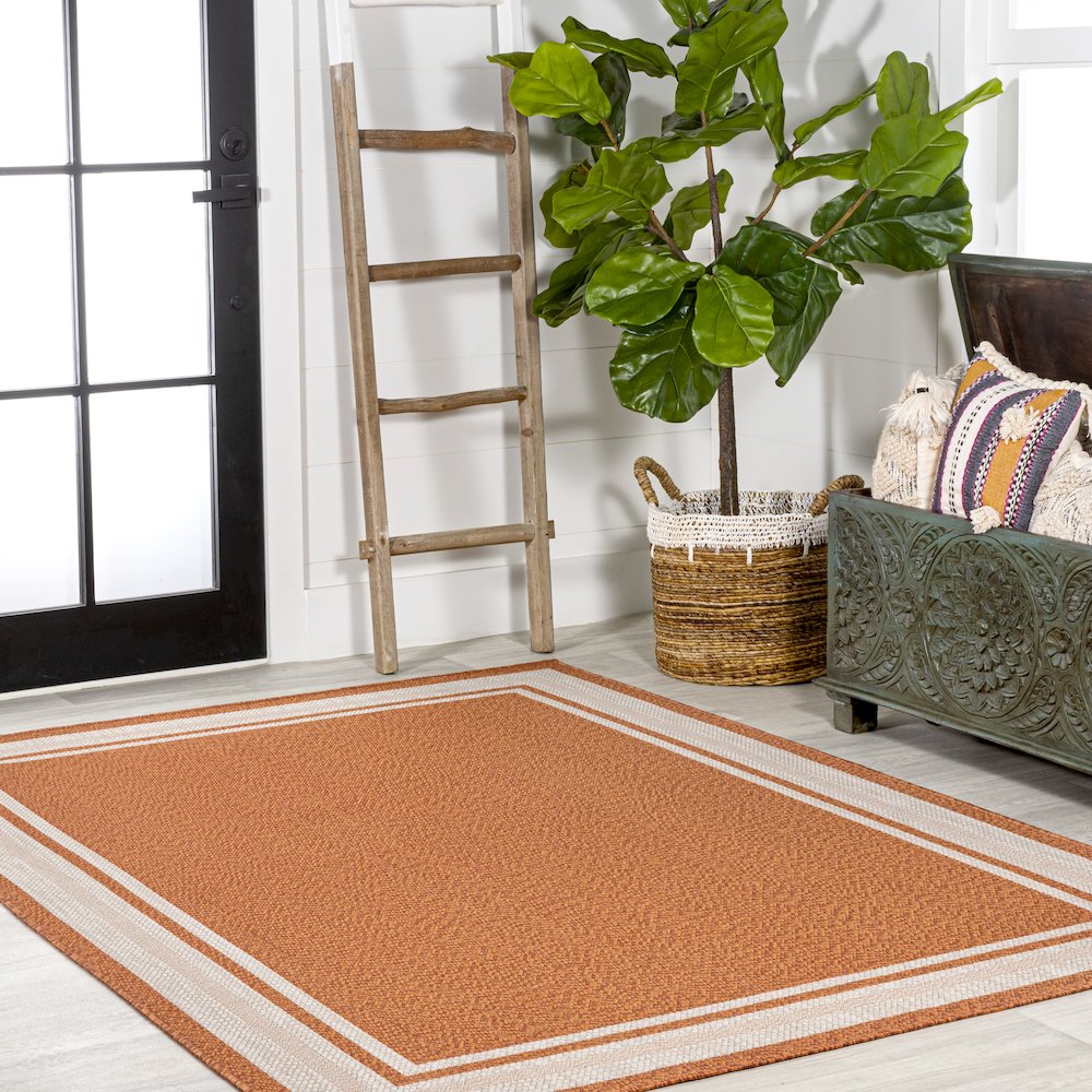 James Modern Border Stripe Indoor/Outdoor Area Rug. Picture 5