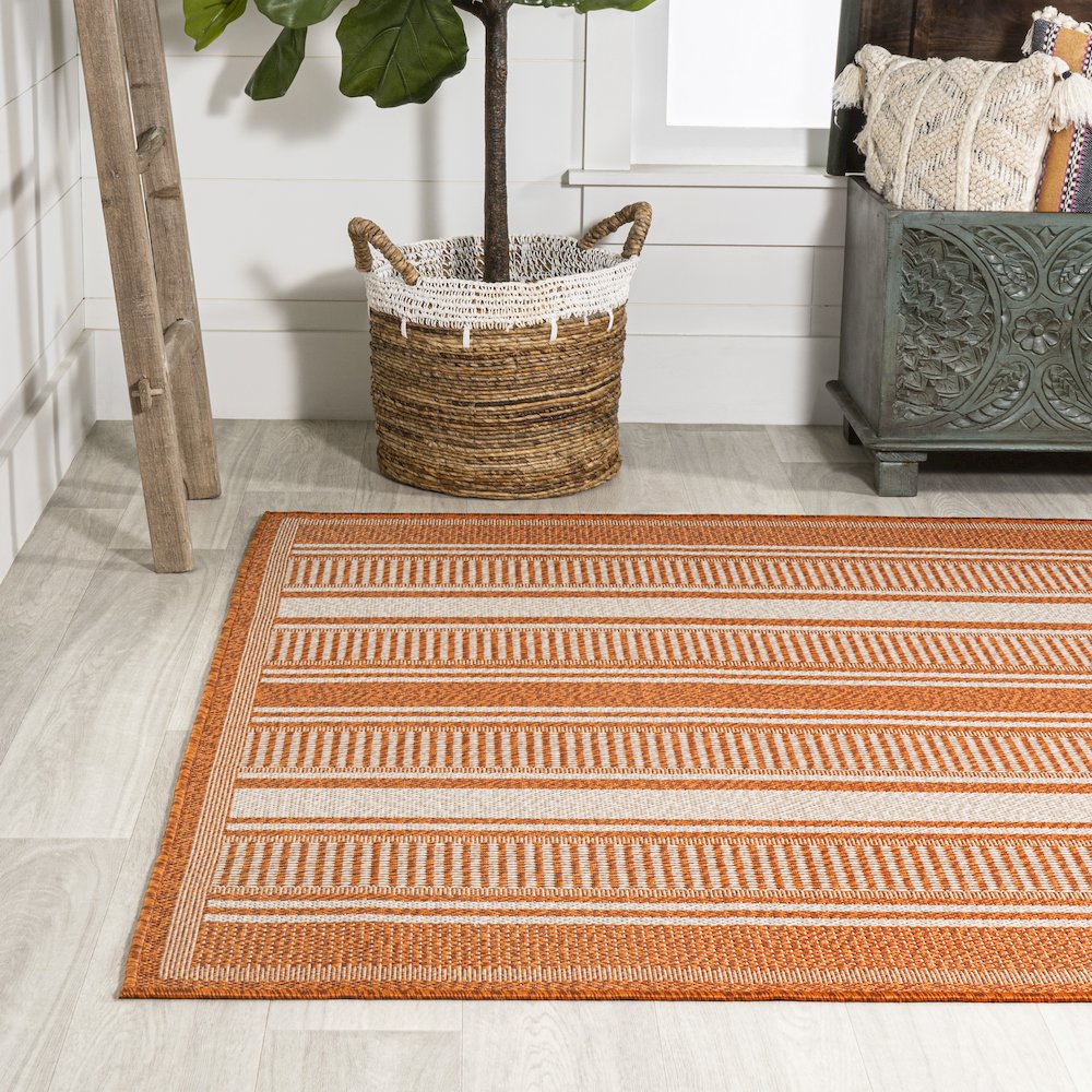 Haynes Modern Double Stripe Indoor/Outdoor Area Rug. Picture 3