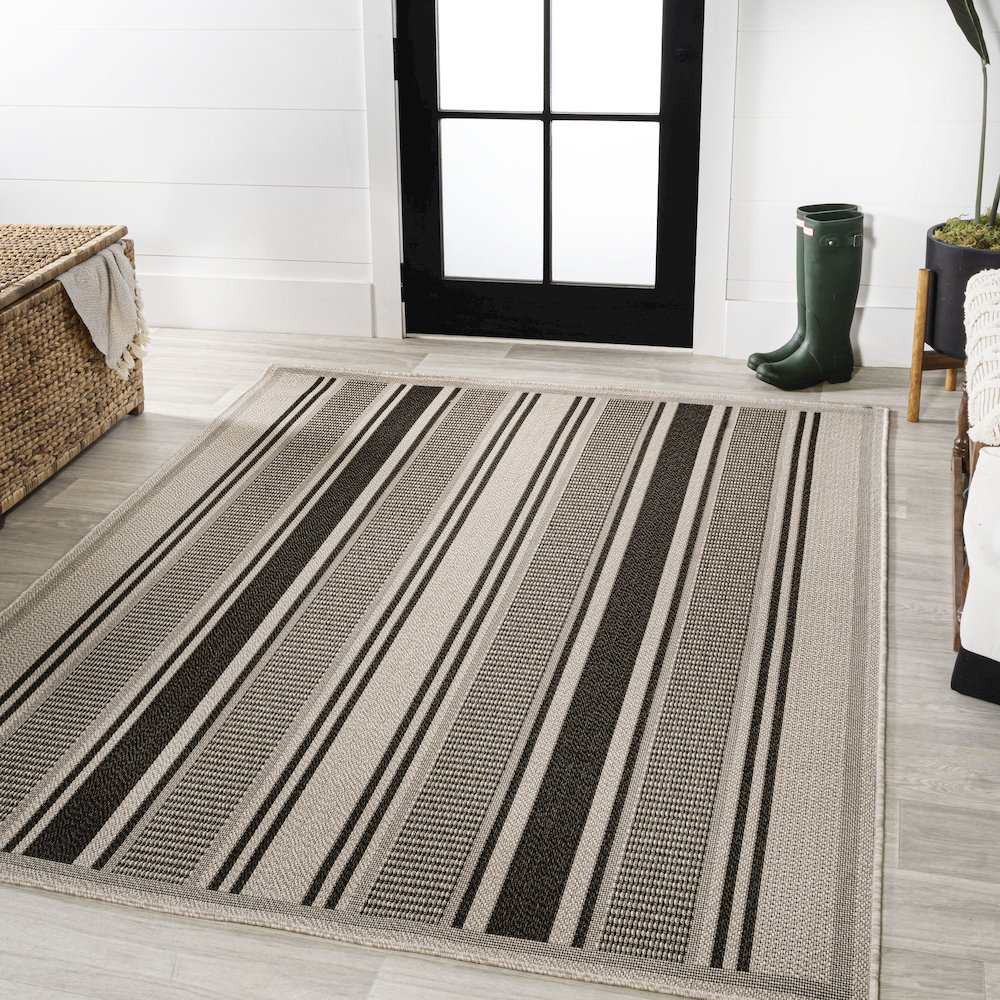 Haynes Modern Double Stripe Indoor/Outdoor Area Rug. Picture 2