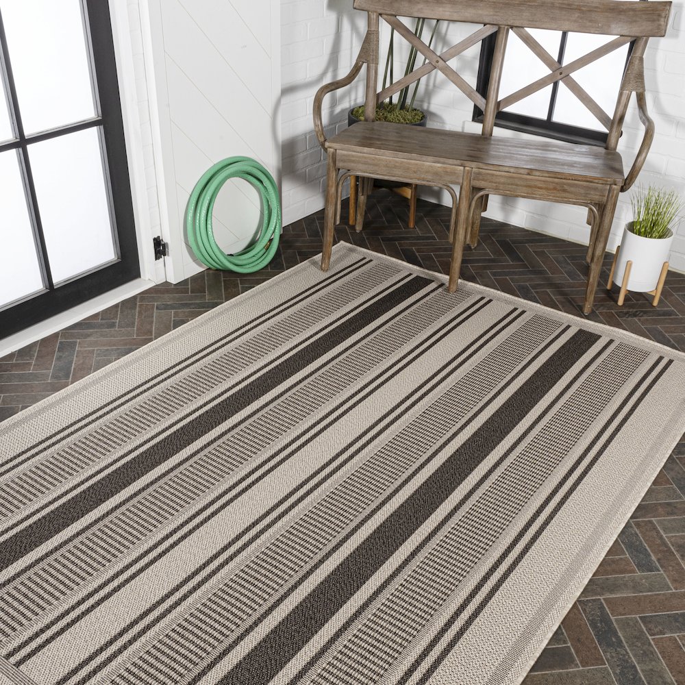 Haynes Modern Double Stripe Indoor/Outdoor Area Rug. Picture 8