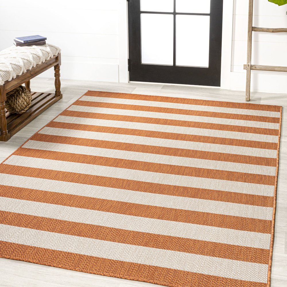 Negril Two Tone Wide Stripe Indoor/Outdoor Area Rug. Picture 2
