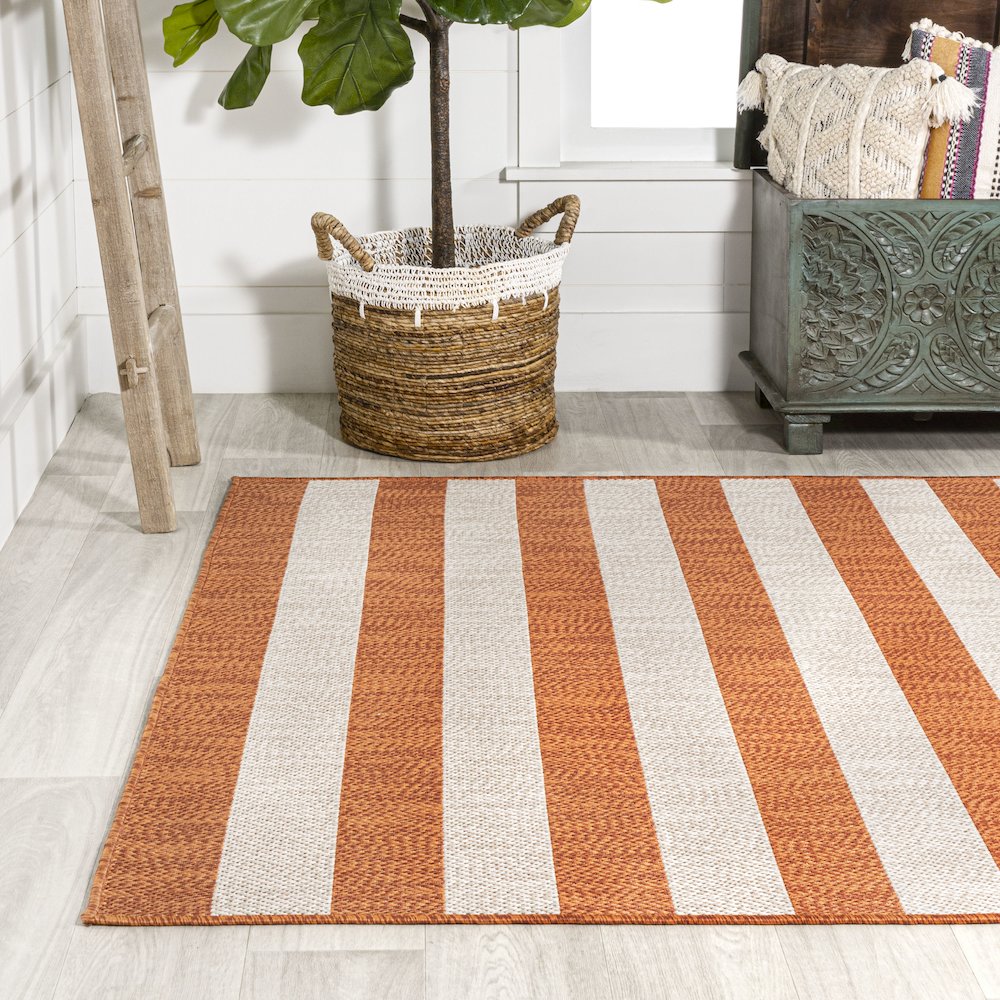 Negril Two Tone Wide Stripe Indoor/Outdoor Area Rug. Picture 3