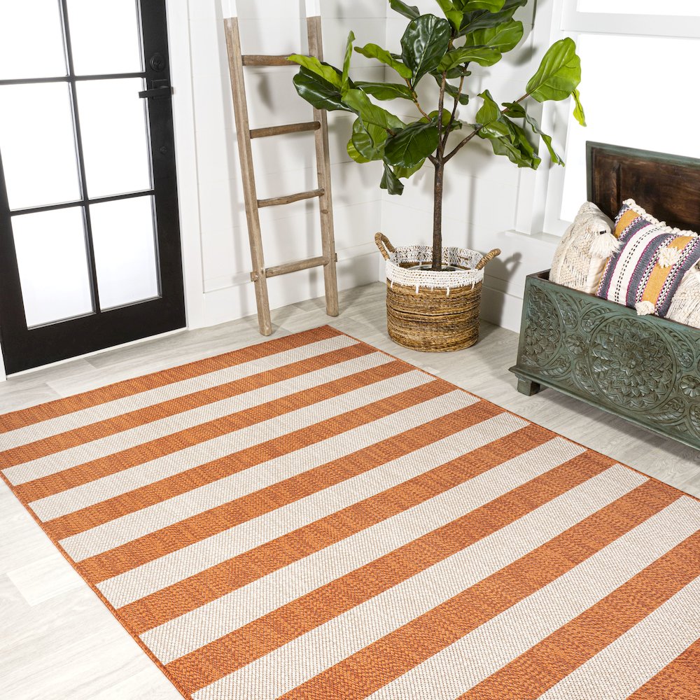 Negril Two Tone Wide Stripe Indoor/Outdoor Area Rug. Picture 4