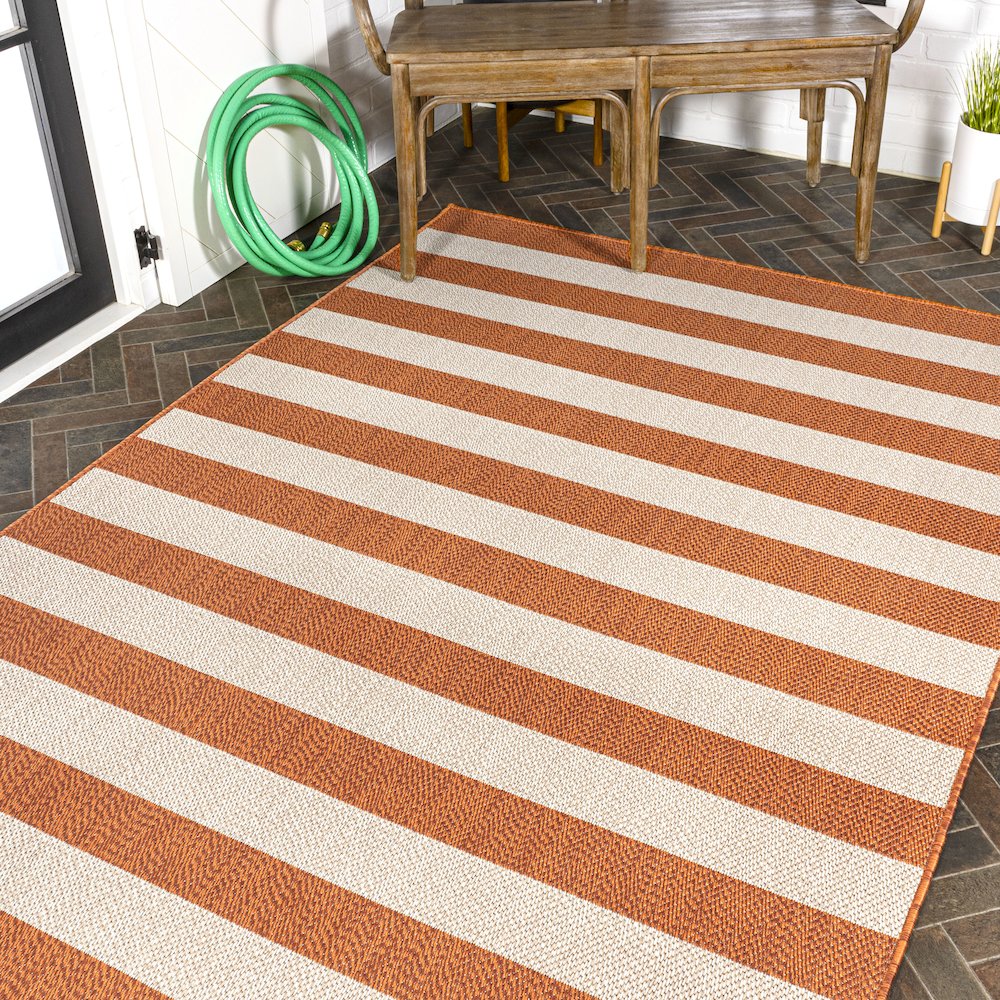 Negril Two Tone Wide Stripe Indoor/Outdoor Area Rug. Picture 8