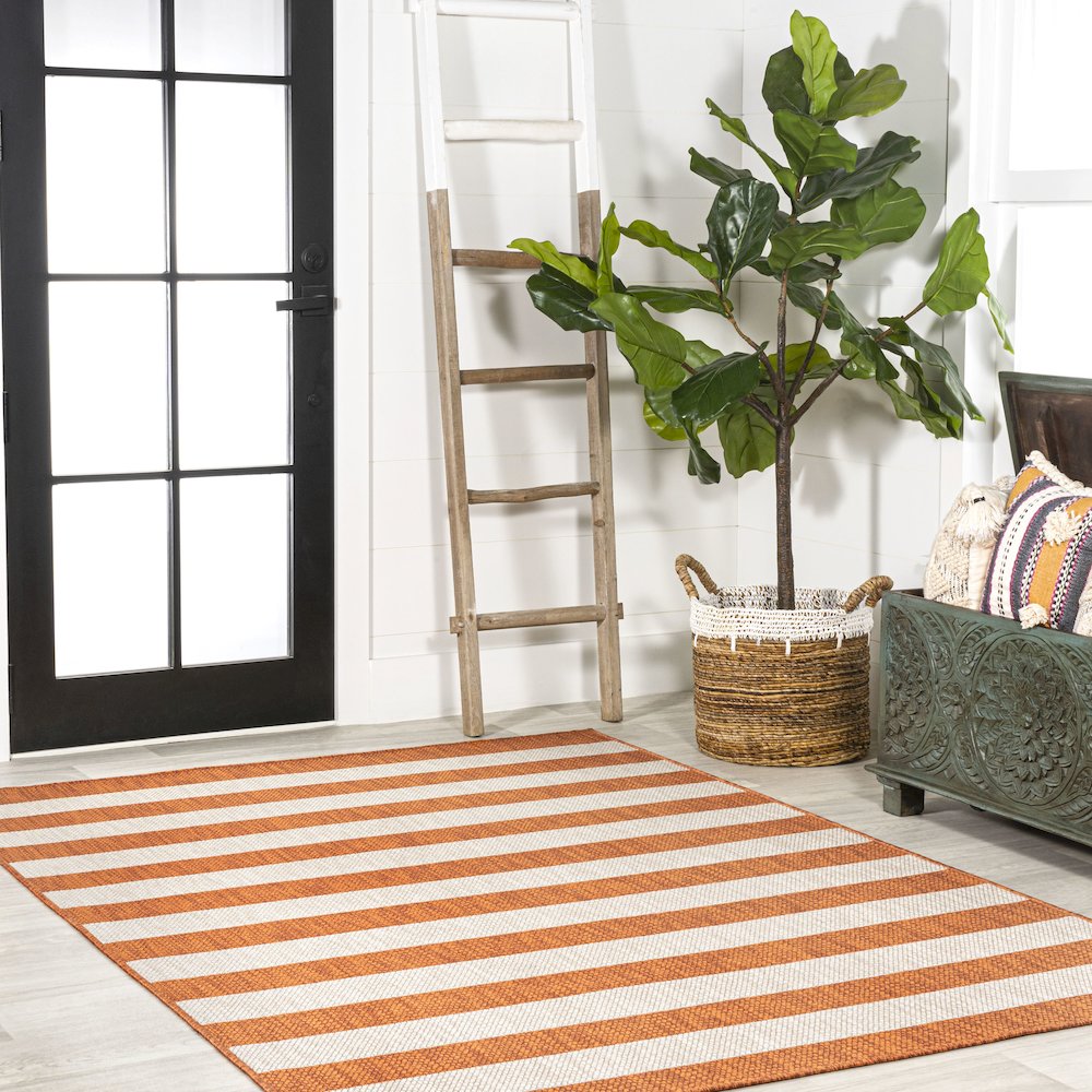 Negril Two Tone Wide Stripe Indoor/Outdoor Area Rug. Picture 5
