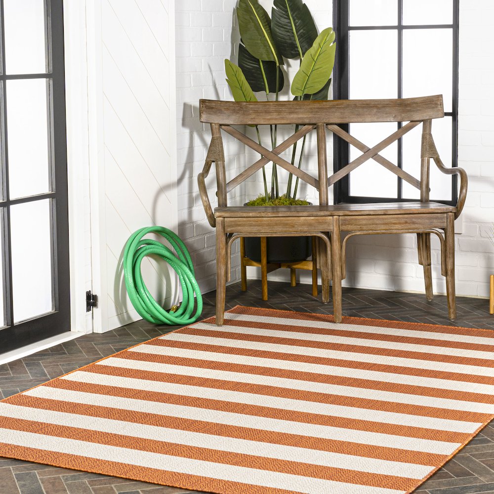 Negril Two Tone Wide Stripe Indoor/Outdoor Area Rug. Picture 9