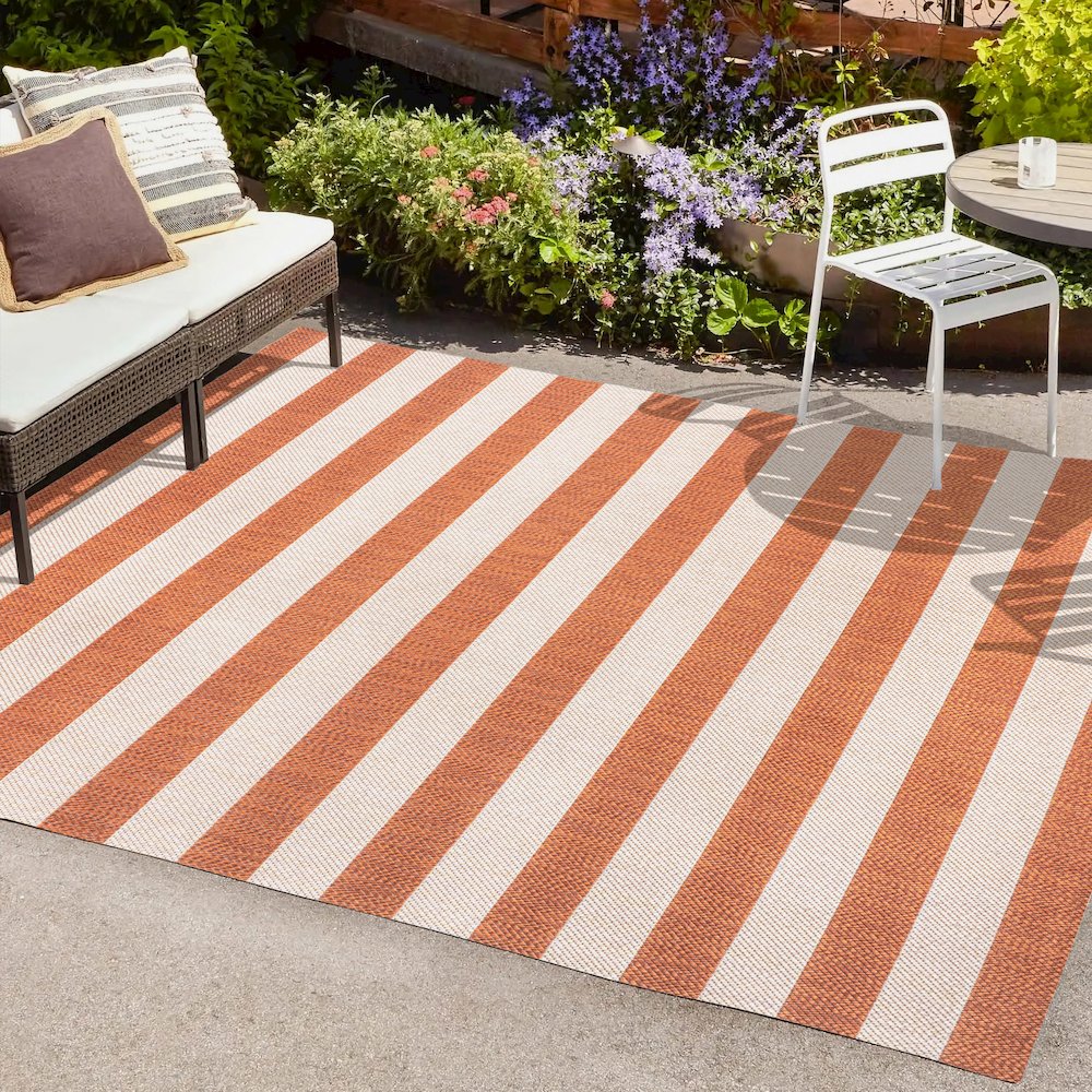 Negril Two Tone Wide Stripe Indoor/Outdoor Area Rug. Picture 6
