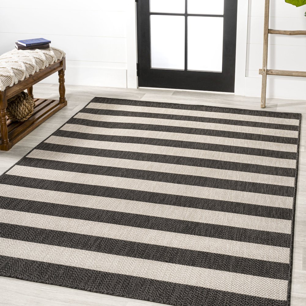 Negril Two Tone Wide Stripe Indoor/Outdoor Area Rug. Picture 2