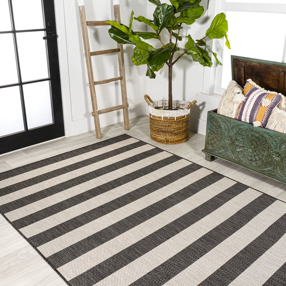 Negril Two Tone Wide Stripe Indoor/Outdoor Area Rug. Picture 4