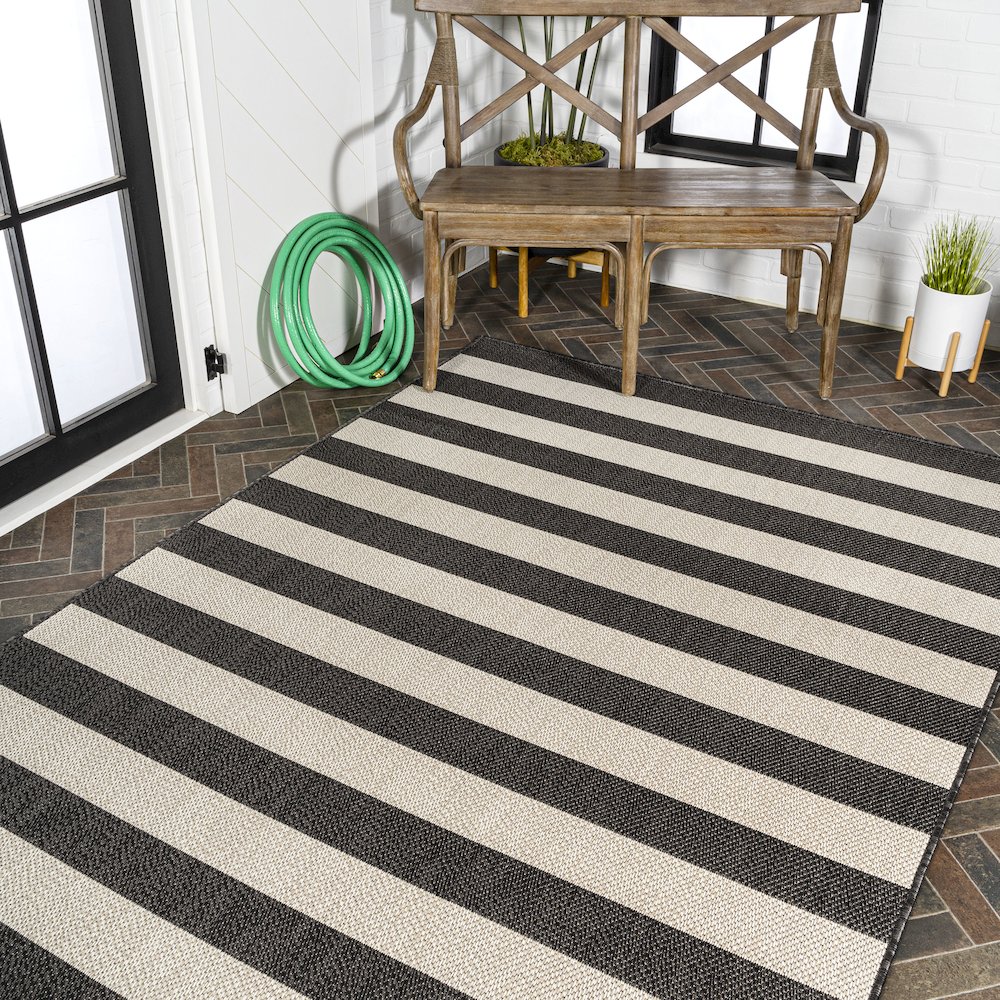 Negril Two Tone Wide Stripe Indoor/Outdoor Area Rug. Picture 8