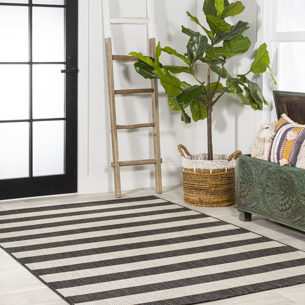 Negril Two Tone Wide Stripe Indoor/Outdoor Area Rug. Picture 5