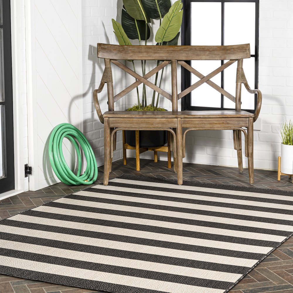 Negril Two Tone Wide Stripe Indoor/Outdoor Area Rug. Picture 9